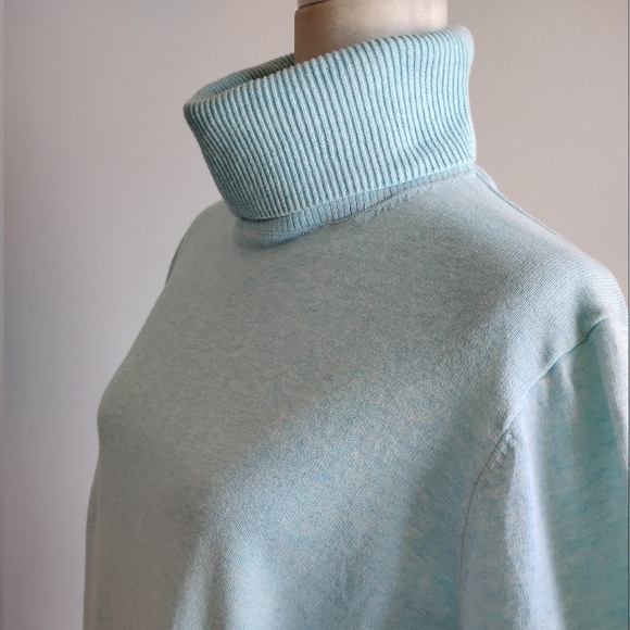 Lands' End Lightweight Cotton Turtleneck Sweater Tiffany Blue Classic Size XL - Picture 7 of 14